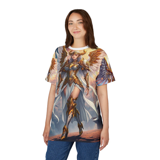 Angel Warrior All-Over Print Tee — Golden Valkyrie Fantasy Design