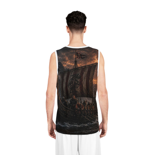 Viking Longship Basketball Jersey — All-Over Print Norse Raid Design