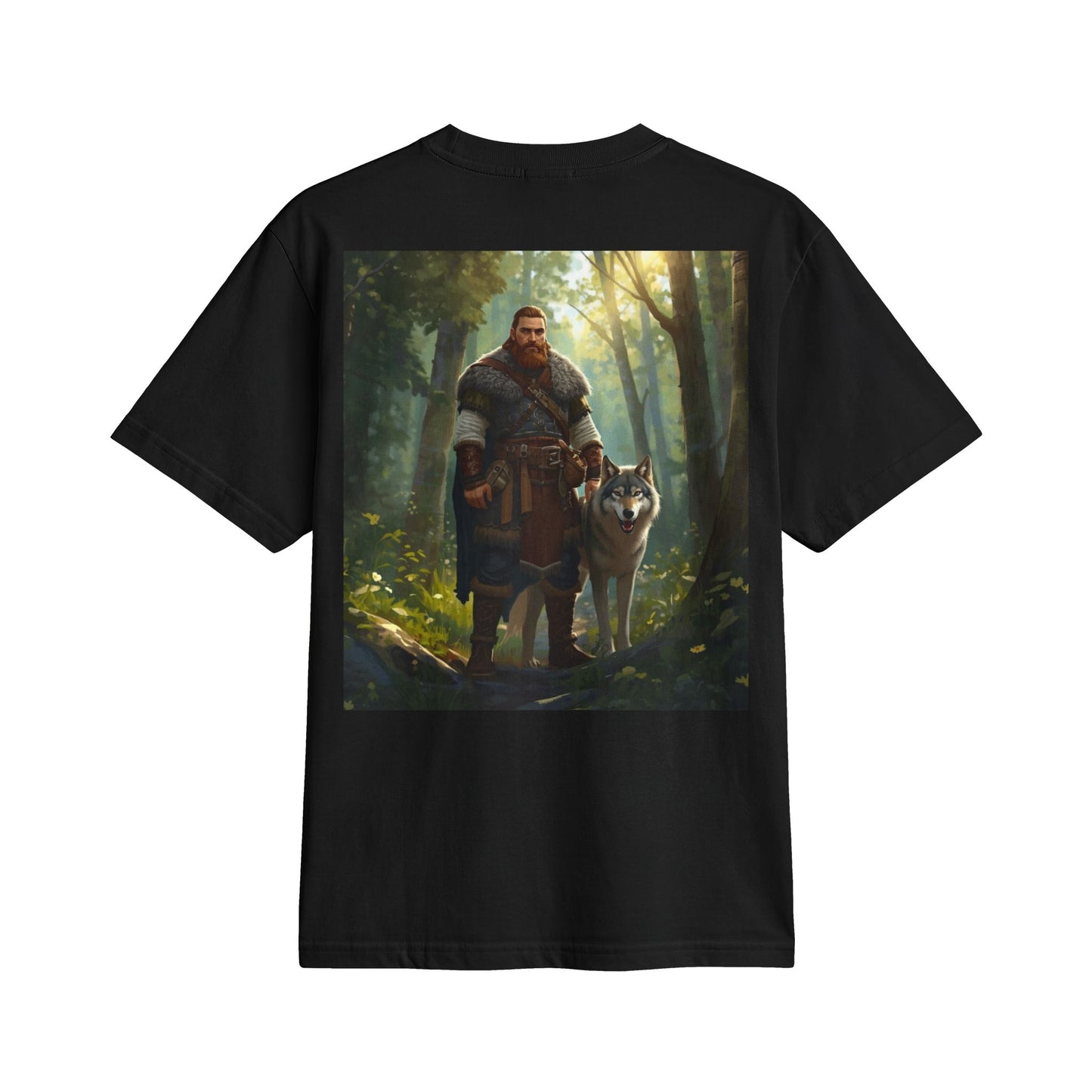Viking Woodsman T‑Shirt – Warrior and Wolf Forest Graphic Tee