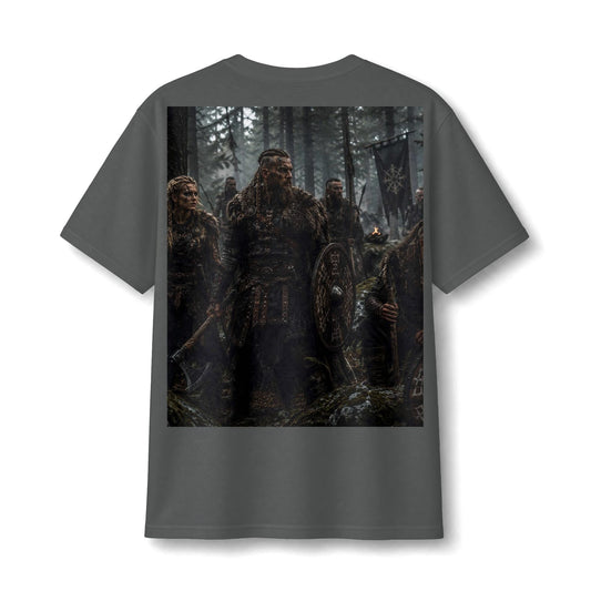 Viking Warriors Forest Print T-Shirt — Nordic Battle Scene Tee