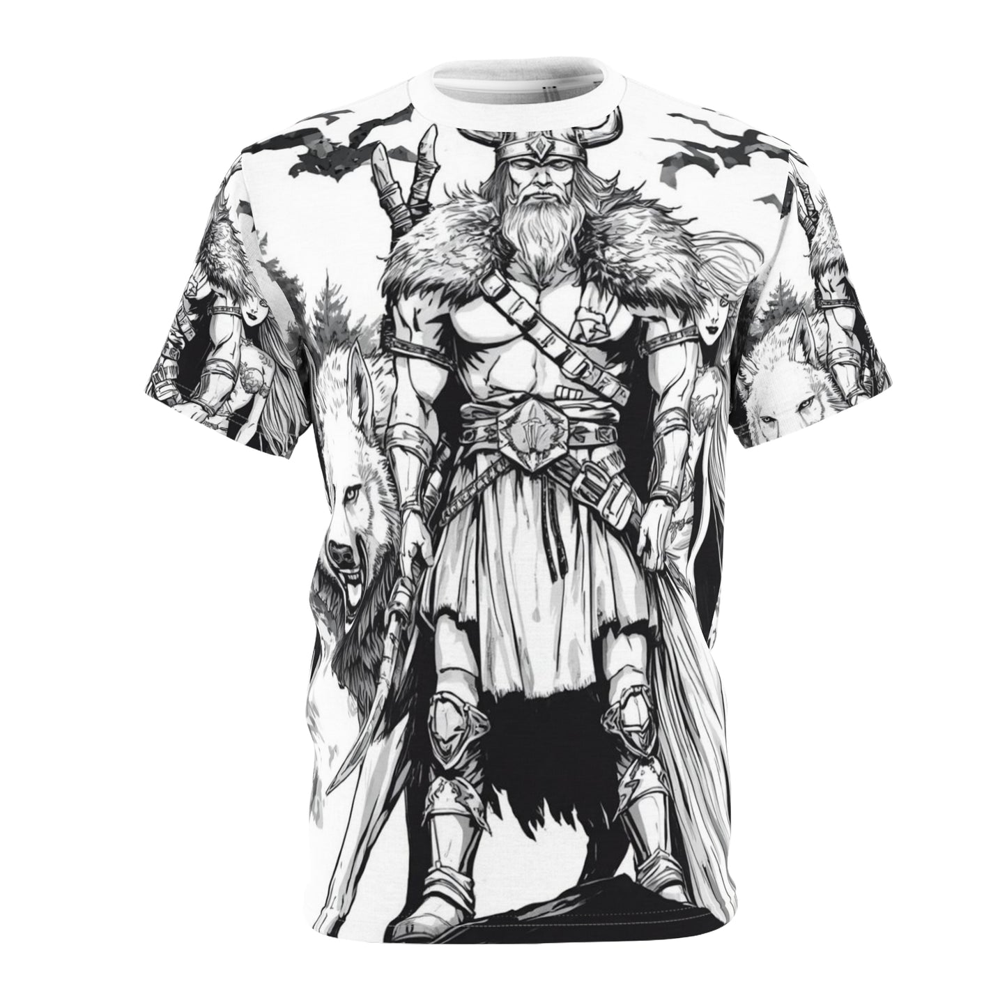 Viking Warrior All-Over Print Tee — Norse Wolf Valkyrie Graphic Shirt