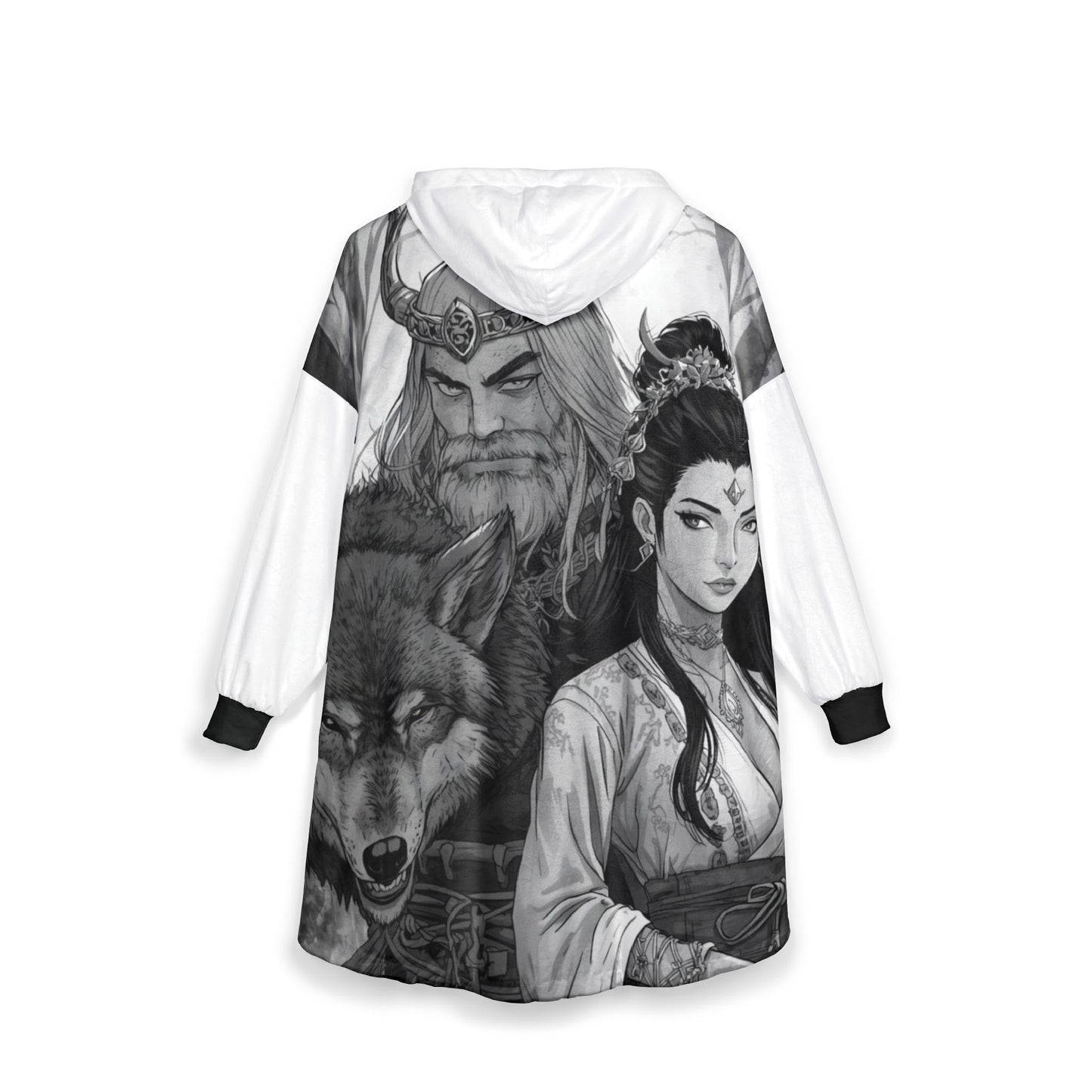 Viking Wolf & Warrior Hooded Blanket — Mythic Norse Cozy Throw