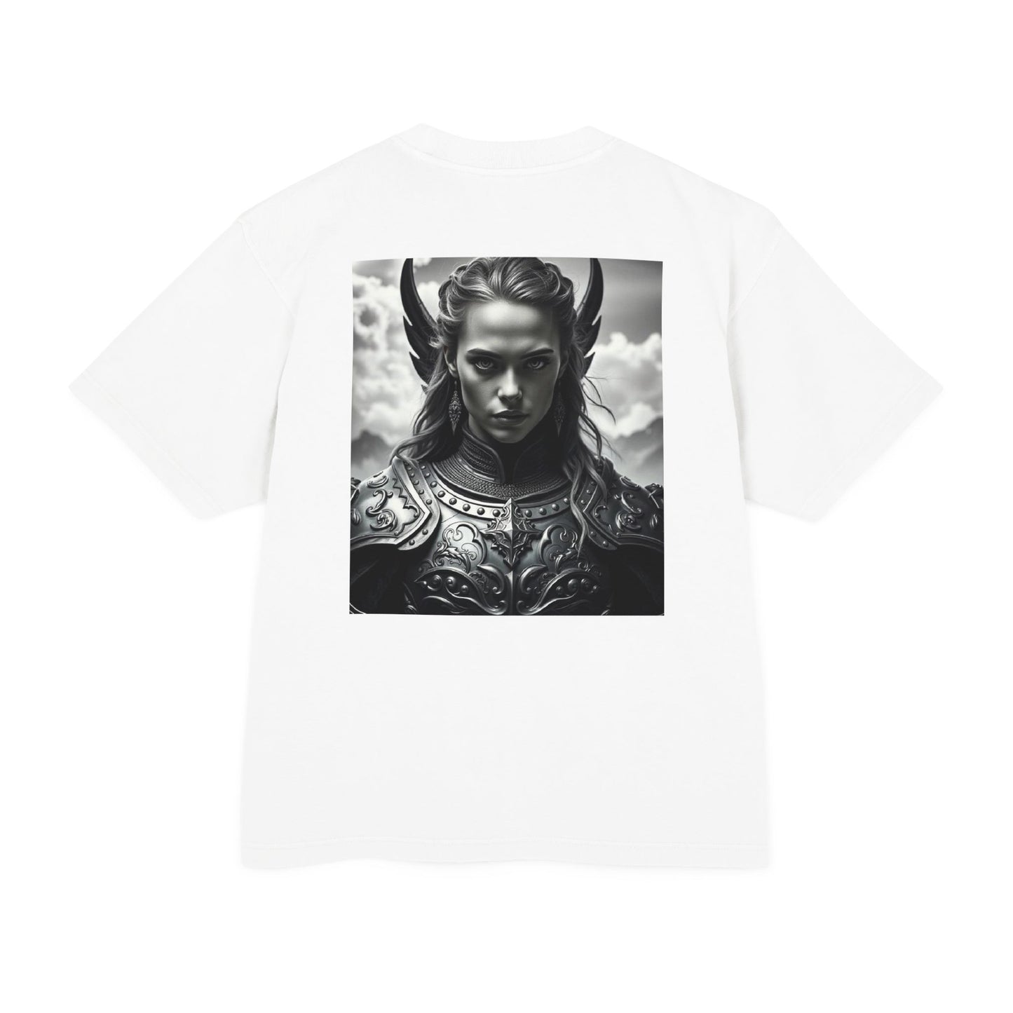 Valkyrie Warrior Tee — Mythic Black & White Armor Portrait T‑Shirt
