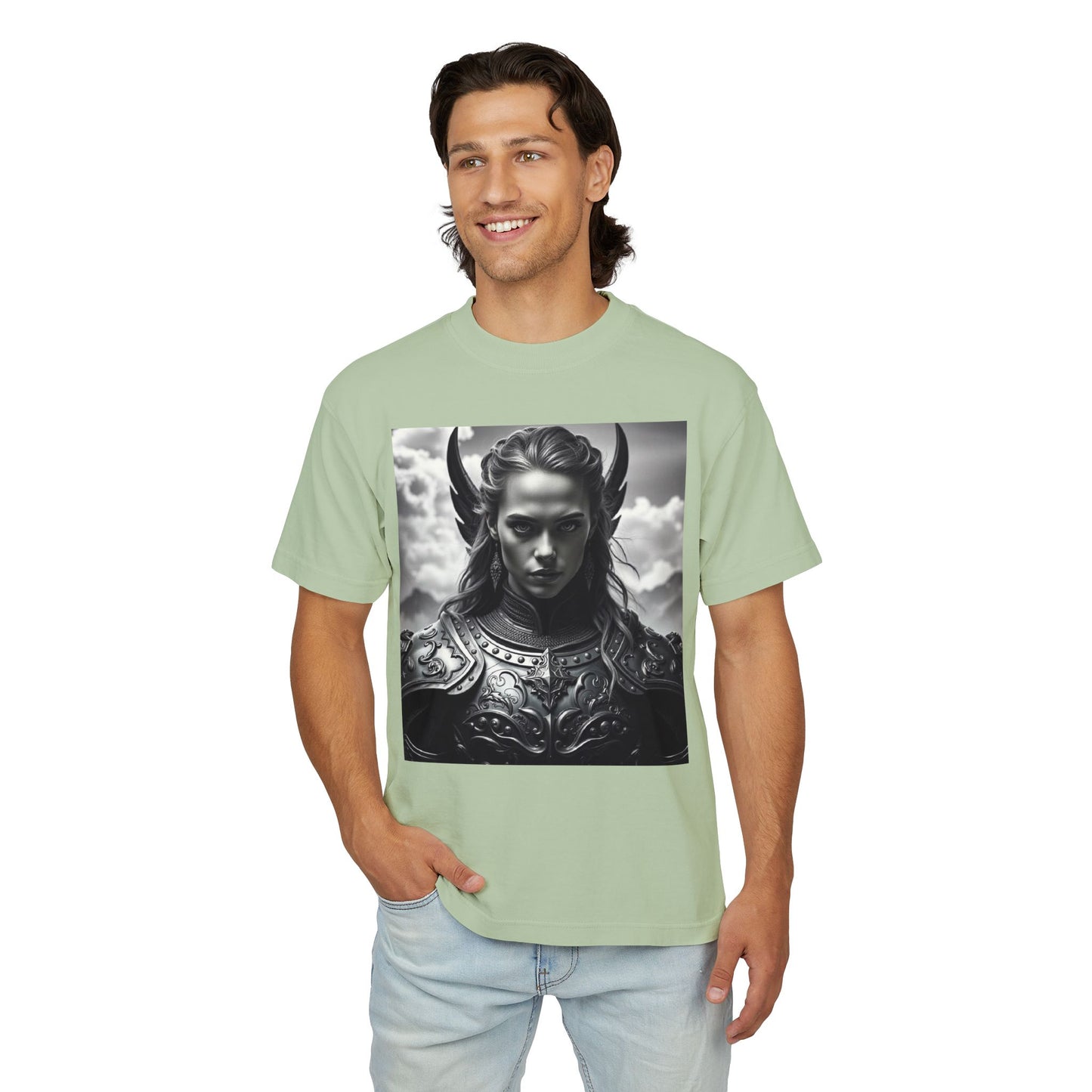 Valkyrie Warrior Tee — Mythic Black & White Armor Portrait T‑Shirt