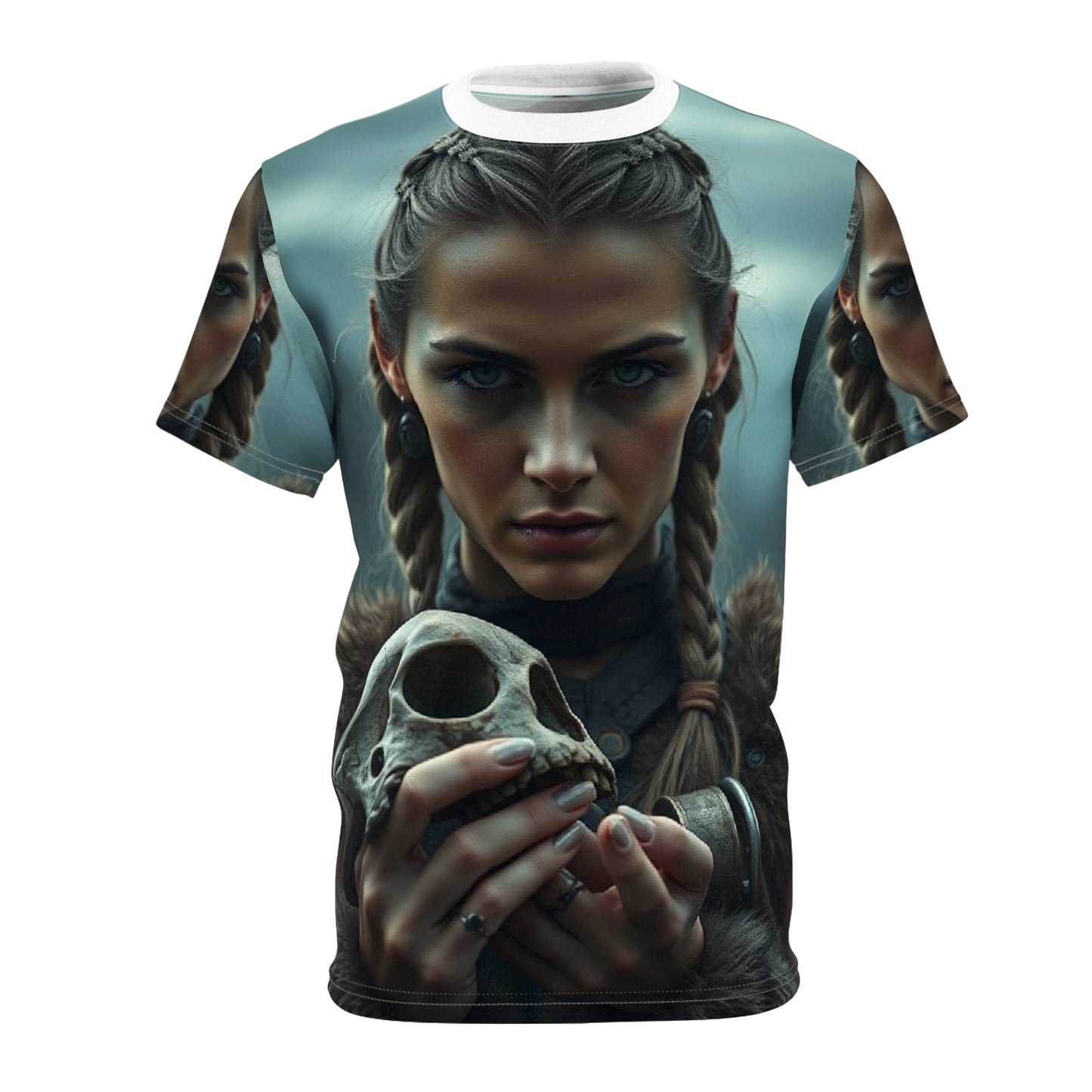 Viking Warrior Woman Skull Graphic Tee