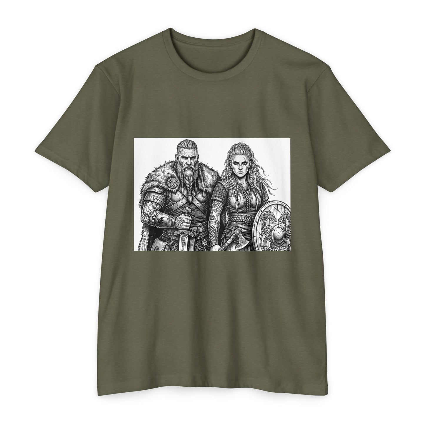 Viking Warriors T-Shirt — Norse Warrior Couple Illustration