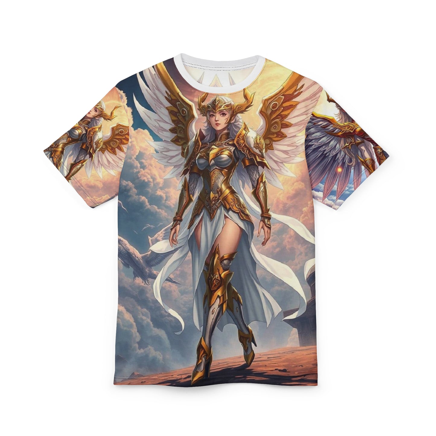 Angel Warrior All-Over Print Tee — Golden Valkyrie Fantasy Design