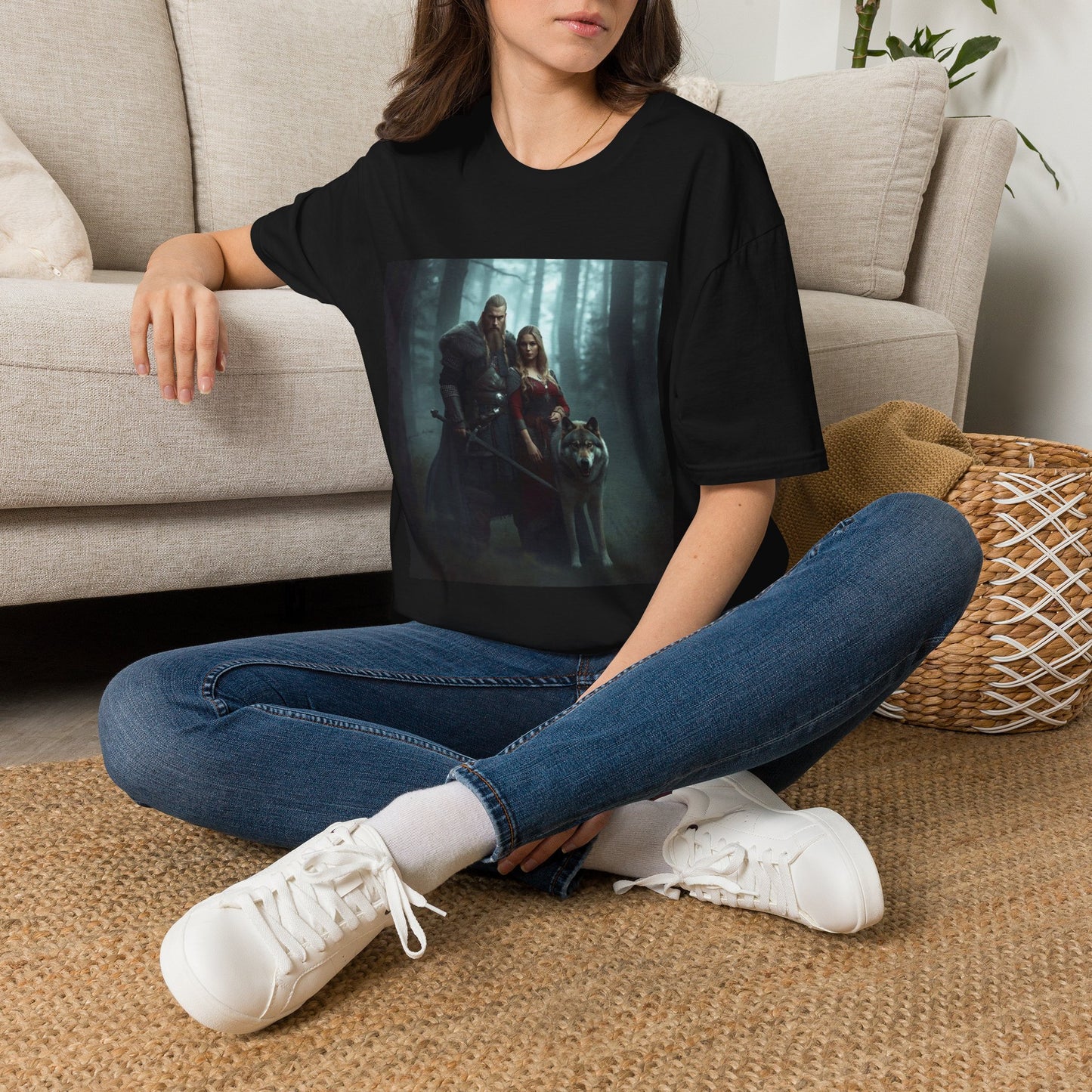 Fantasy Forest Couple T‑Shirt — Medieval Lovers Woodland Portrait