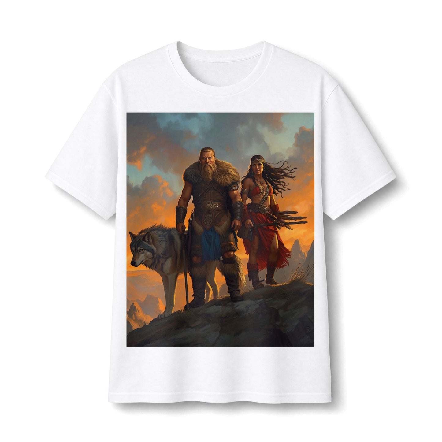 Viking Warriors & Wolf Illustration Tee