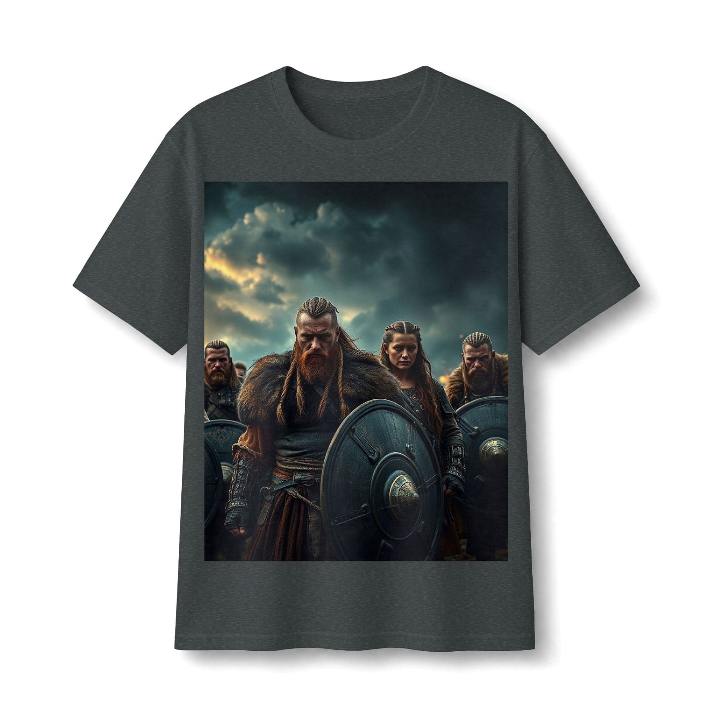 Viking Warrior Graphic Tee — Fierce Norse Shieldmen T‑Shirt