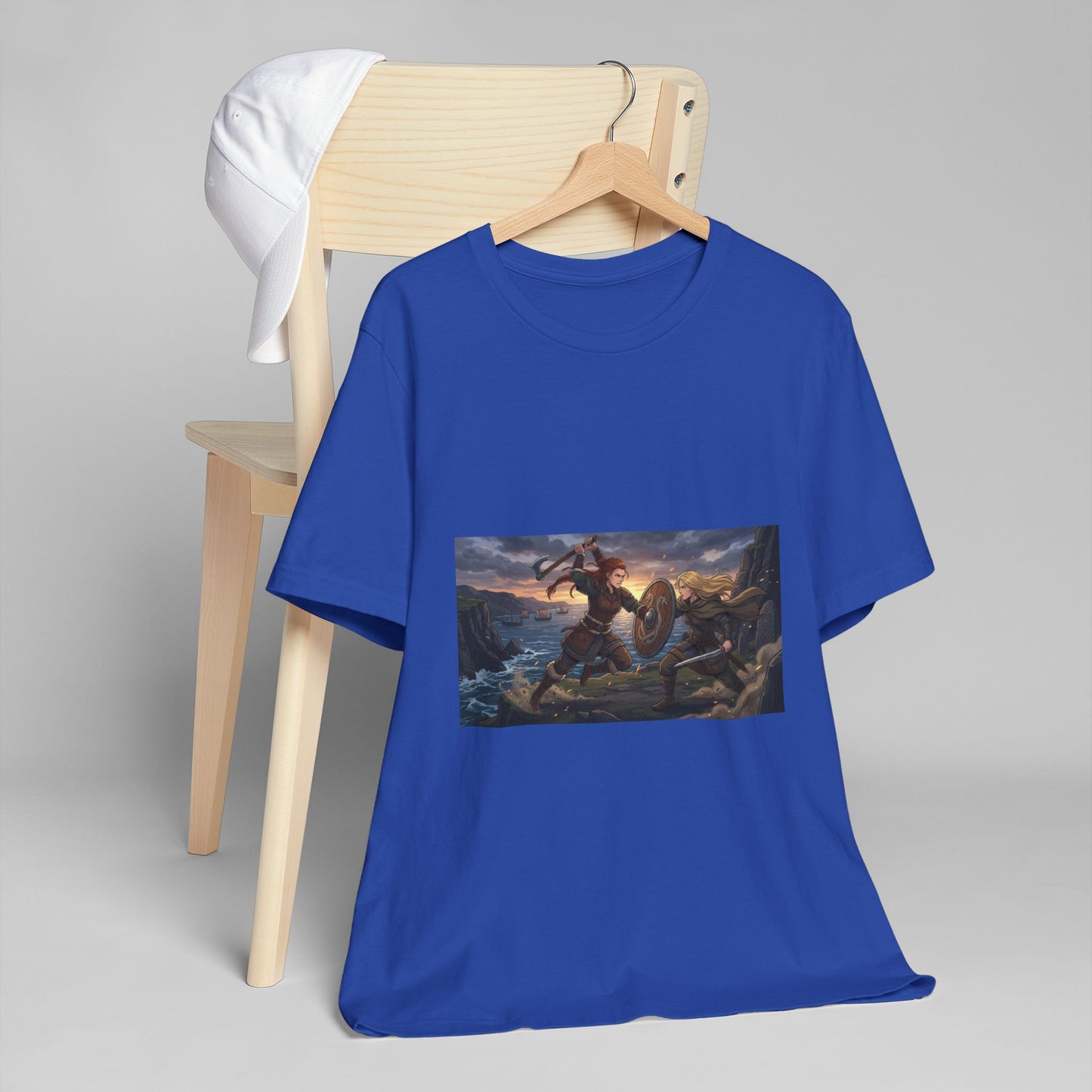 Viking Warrior Battle Scene T-Shirt — Norse Myth Shield & Axe Graphic Tee