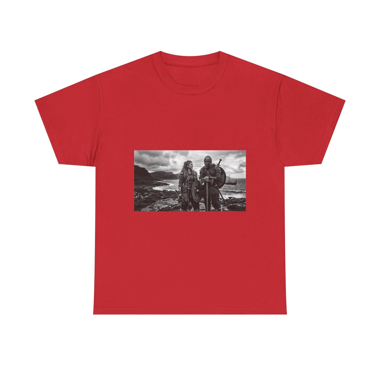 Viking Couple Graphic Tee - Nordic Warrior Photo T-Shirt