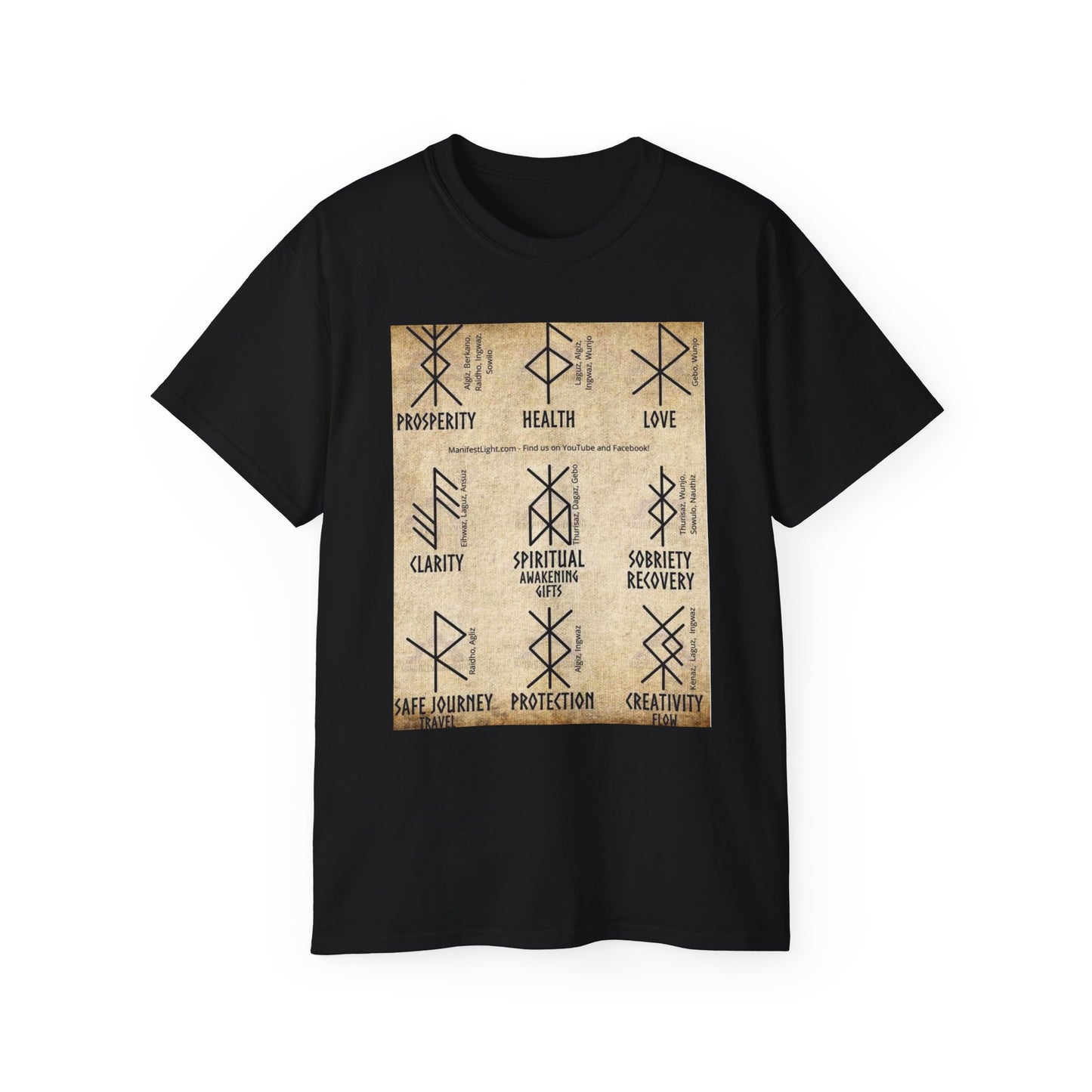 Runic Symbols T‑Shirt — Prosperity, Health & Protection Viking Rune Grid Tee