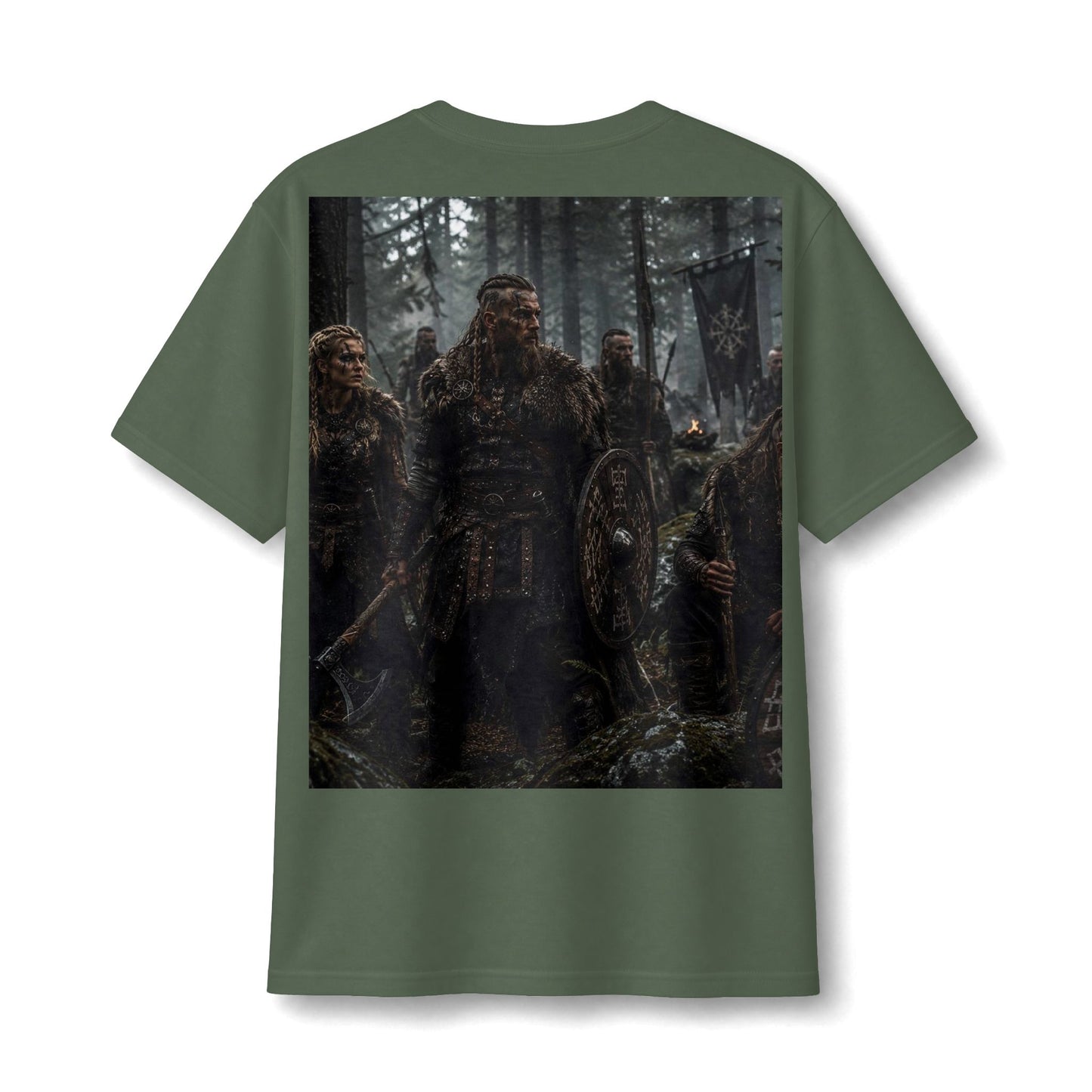Viking Warriors Forest Print T-Shirt — Nordic Battle Scene Tee