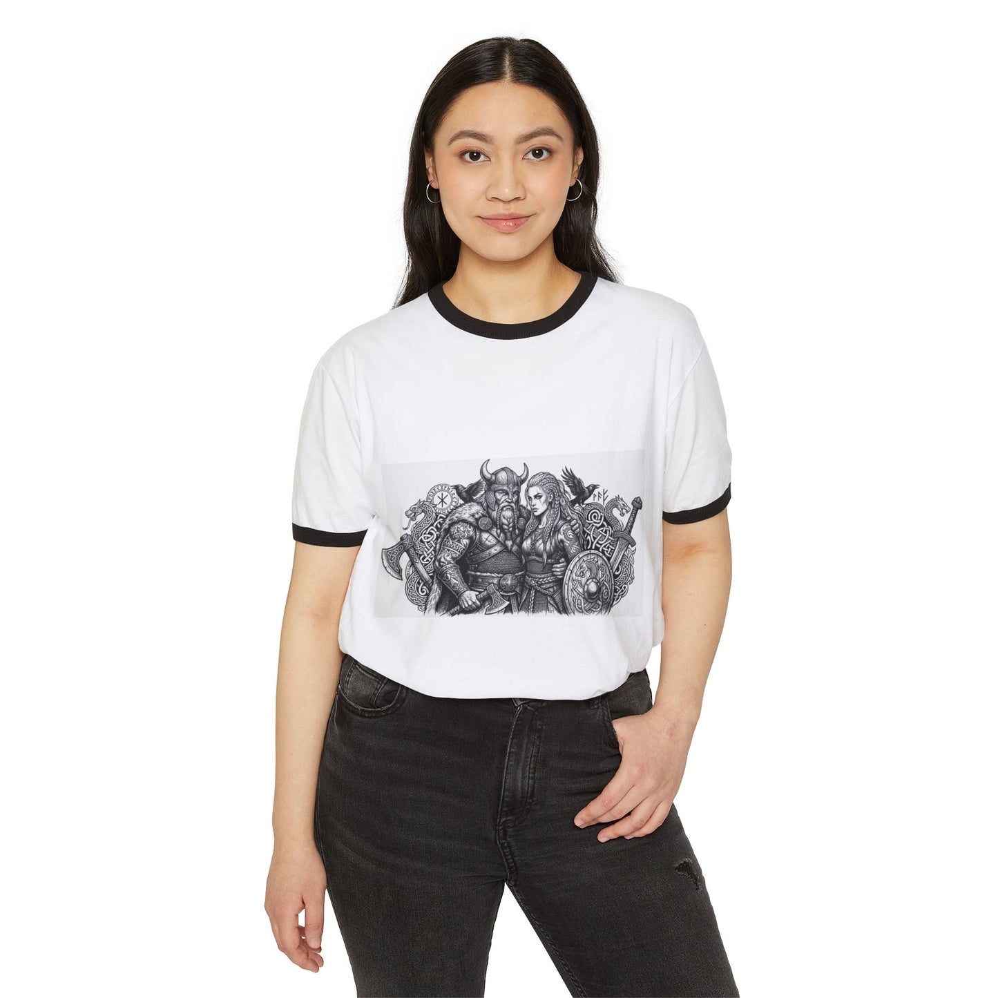 Viking Warriors Ringer T-Shirt – Norse Shieldmaid & Raider Graphic Tee