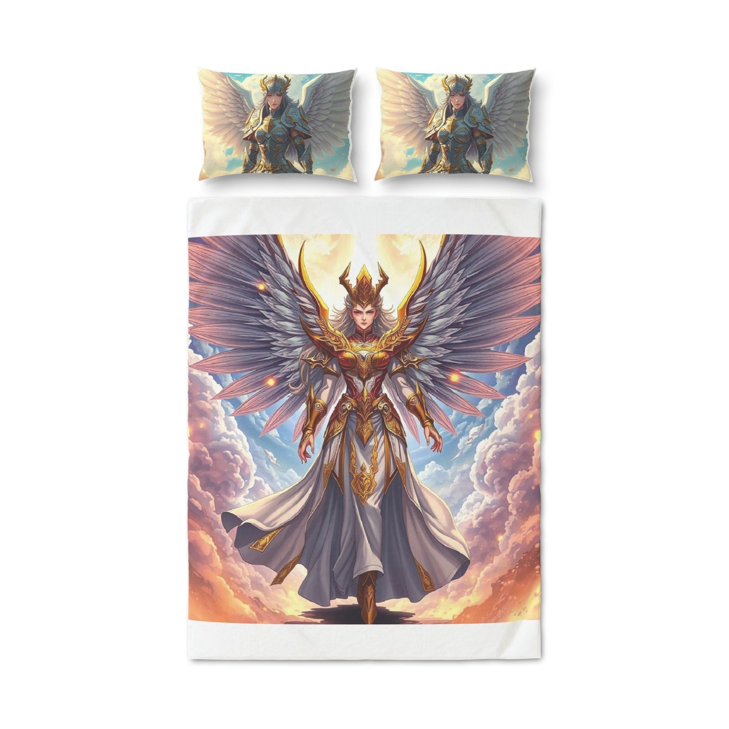 Angel Warrior Duvet Cover Set – Fantasy Winged Guardian 3-Piece Quilt Cover