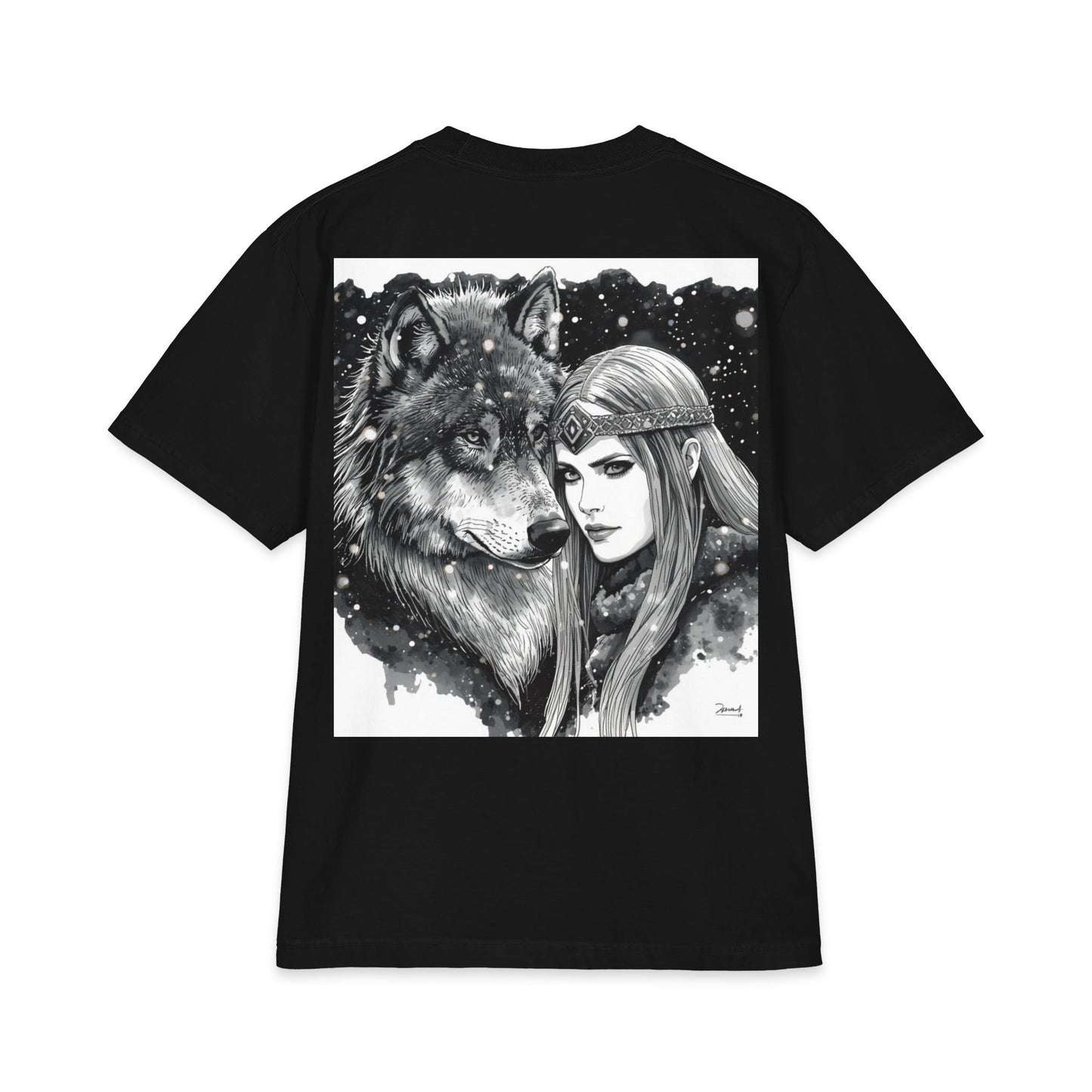 Wolf & Maiden Graphic T-Shirt — Gothic Fantasy Illustration