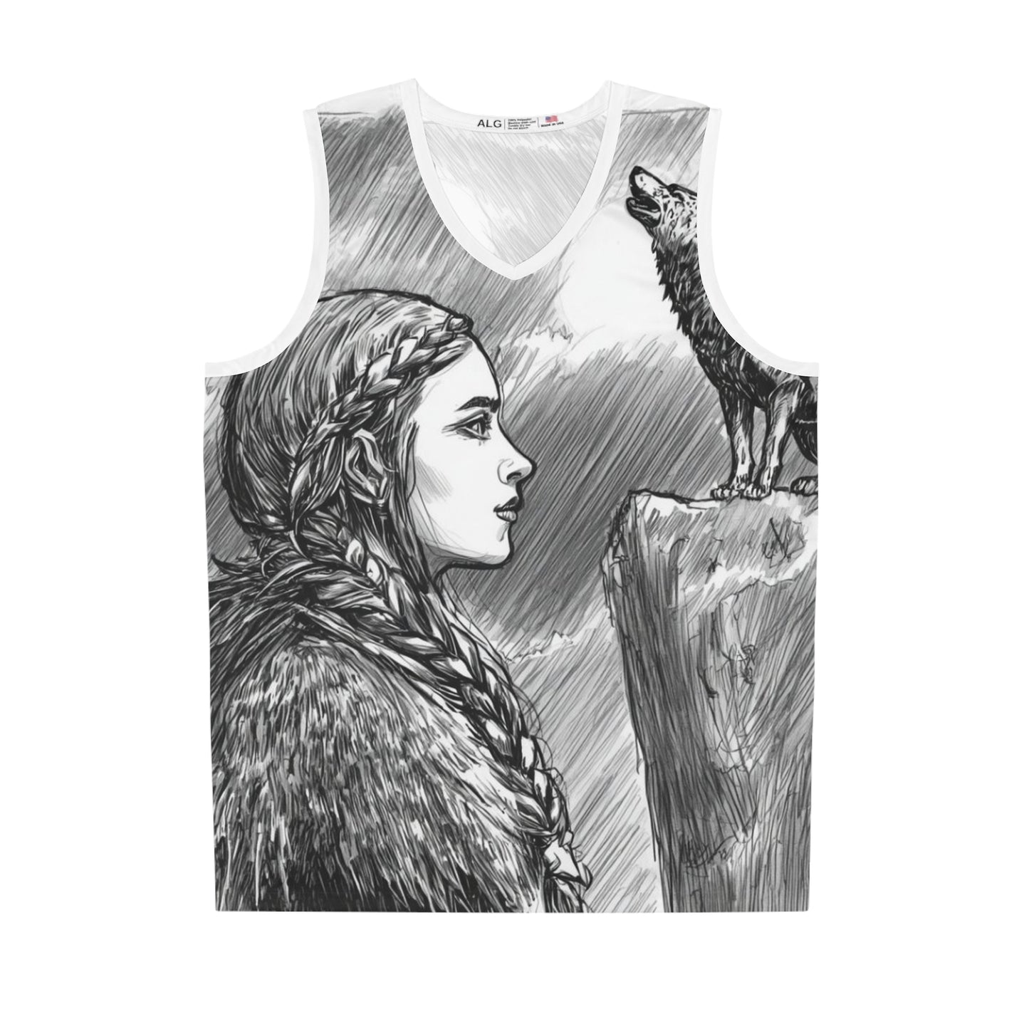 Viking Wolf Sketch Basketball Jersey — All-Over-Print Athletic Tank