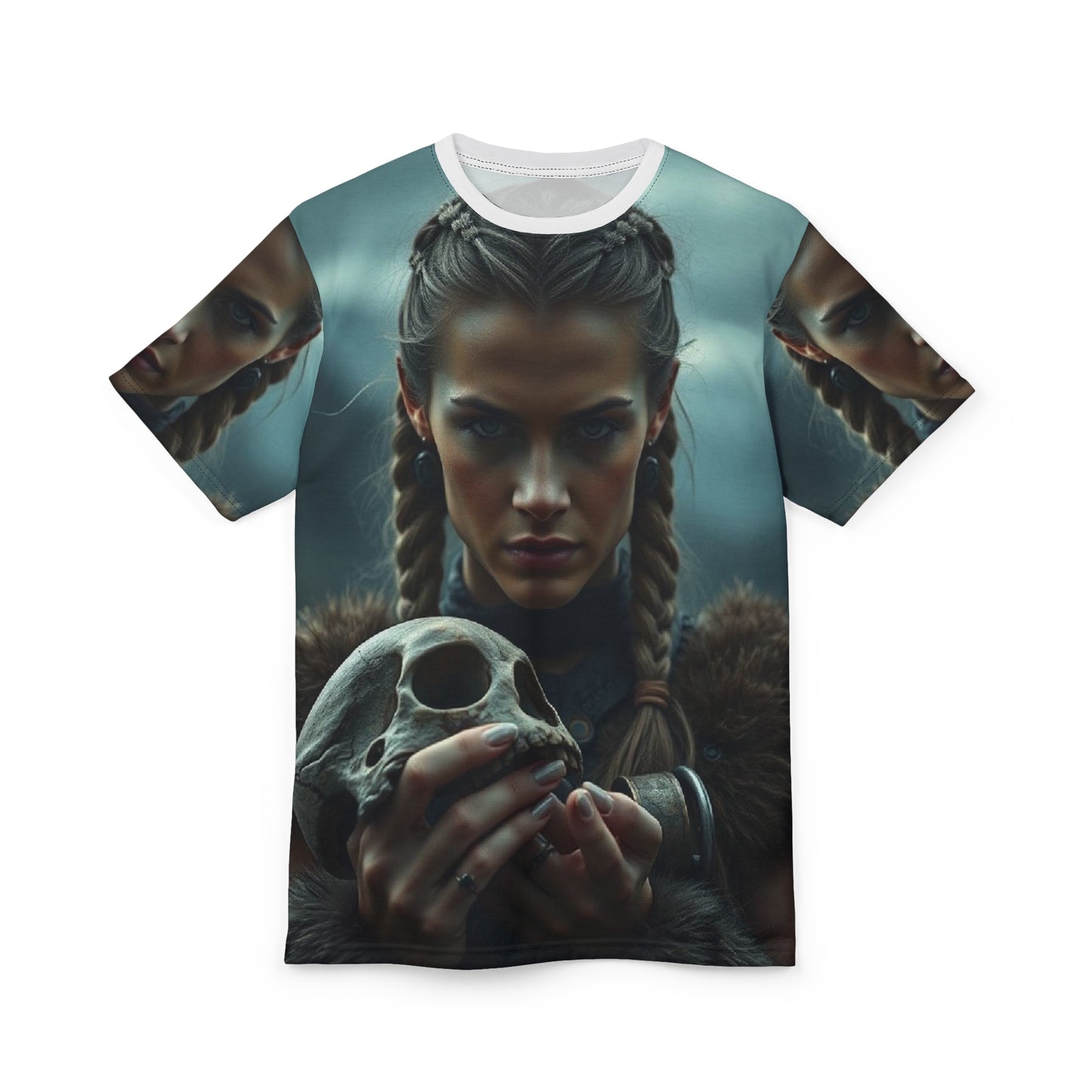 Viking Warrior Woman Skull Graphic Tee