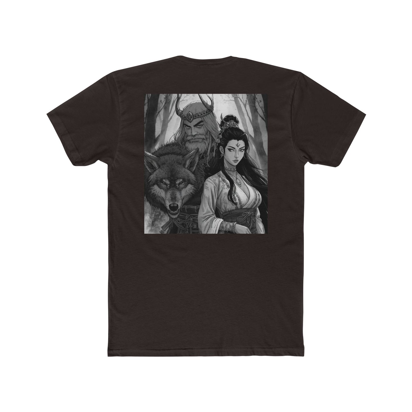 Mythic Forest Tee — Valkyrie, Wolf & Horned Guardian Graphic T-Shirt