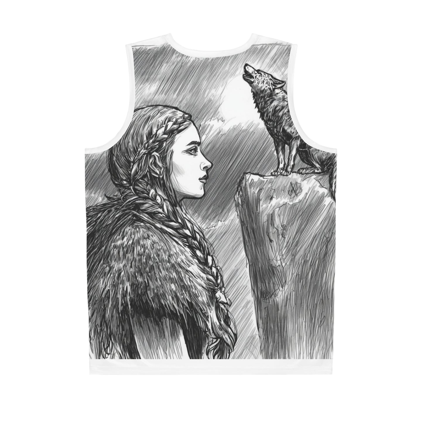 Viking Wolf Sketch Basketball Jersey — All-Over-Print Athletic Tank