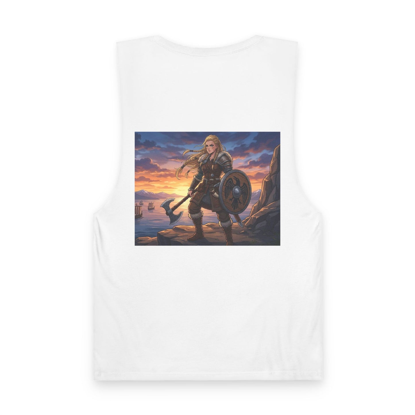 Viking Warrior Tank Top — Norse Shieldmaiden Sunset Graphic Tank