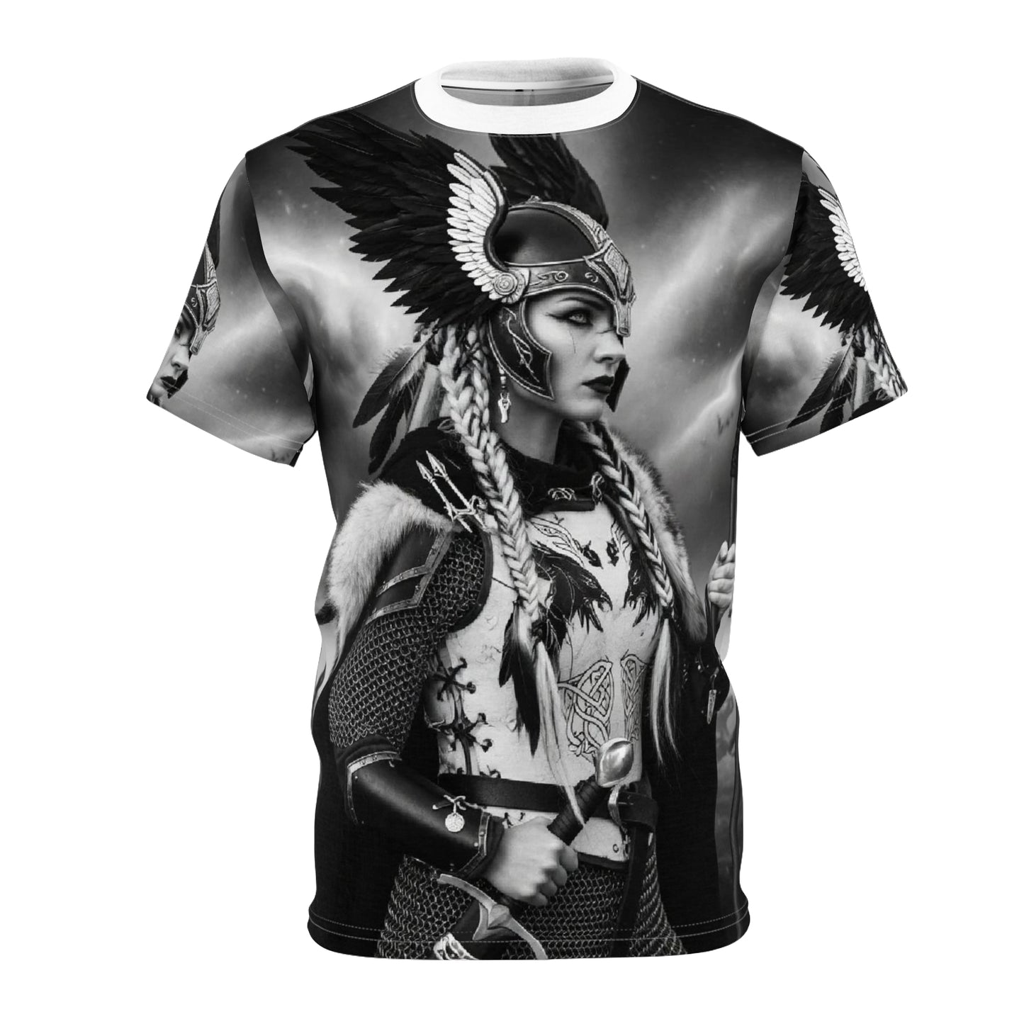 Valkyrie Warrior Graphic Tee — All-Over Print Norse Mythology T-Shirt