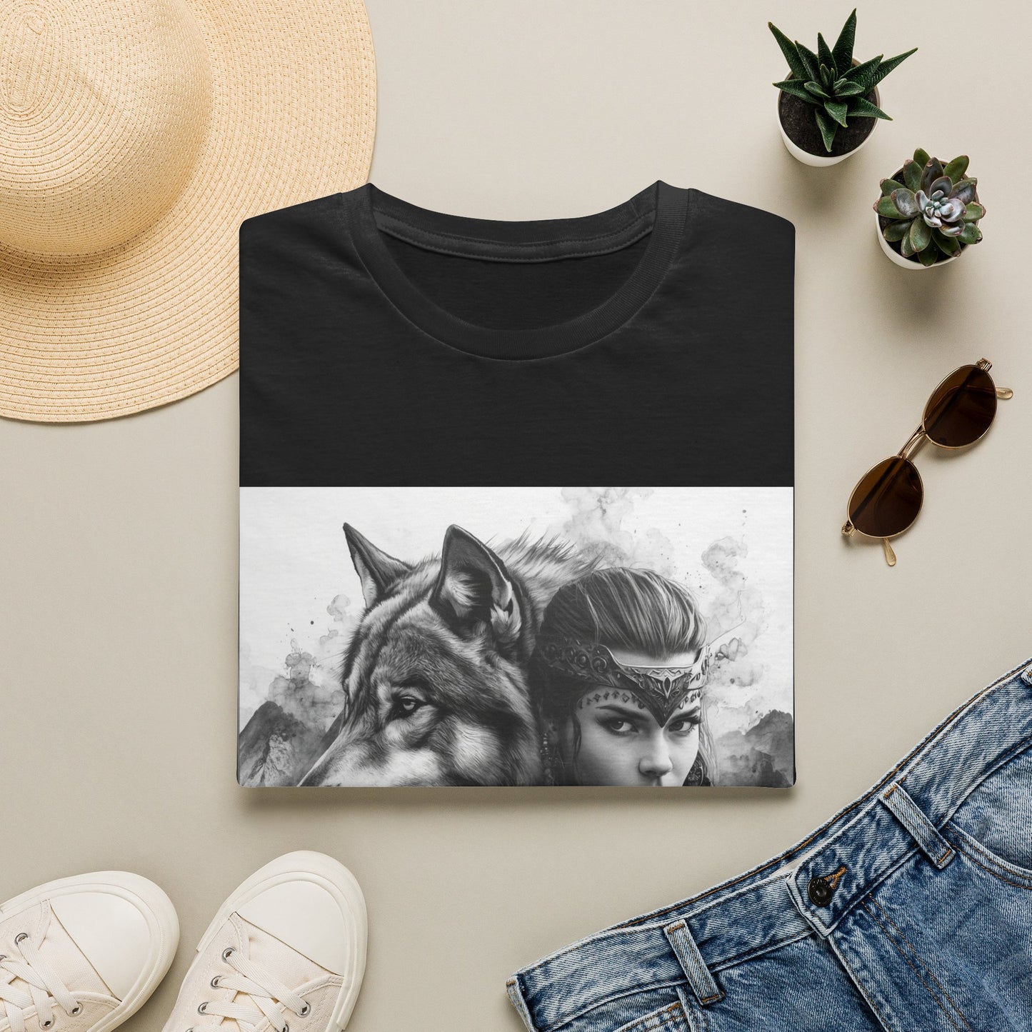 Wolf Spirit T-Shirt — Mystical Warrior Woman Graphic Tee