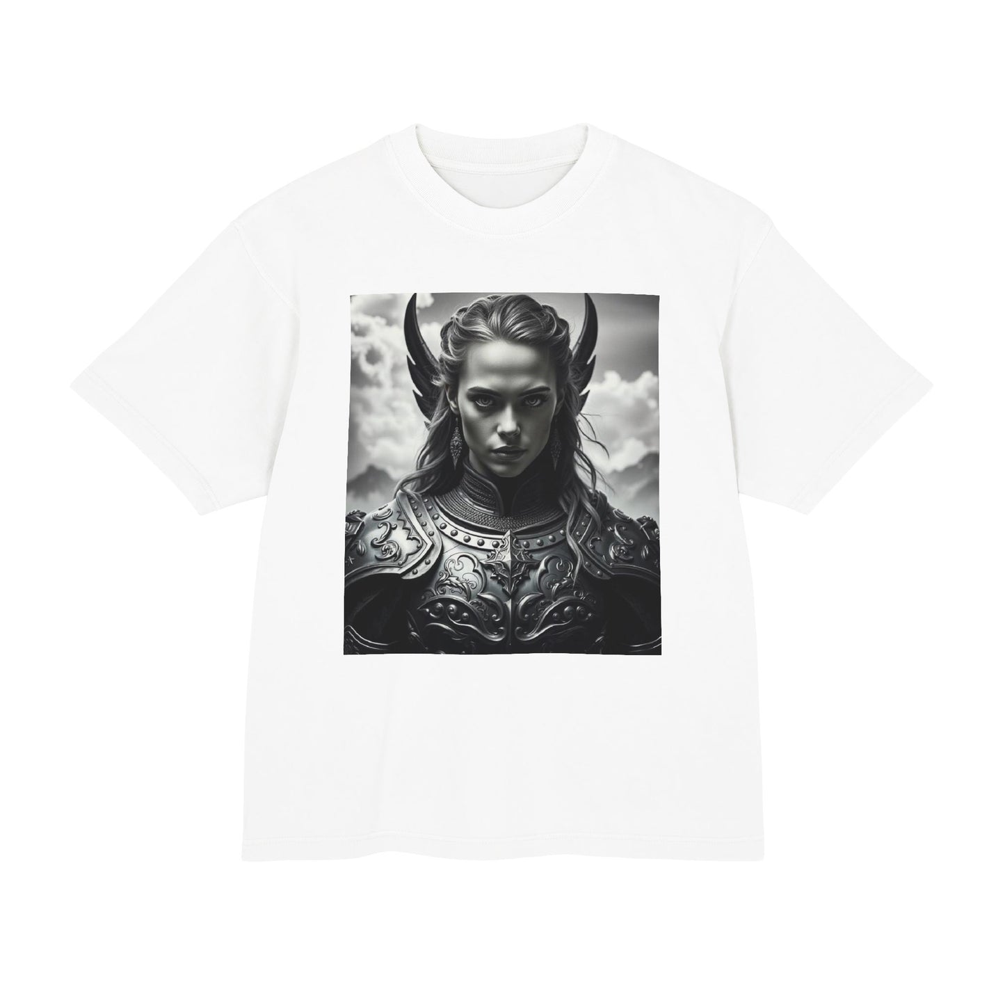 Valkyrie Warrior Tee — Mythic Black & White Armor Portrait T‑Shirt