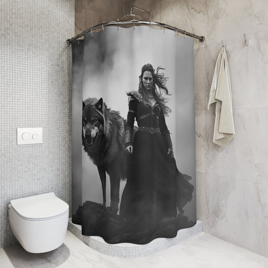 Viking Wolf Shower Curtain - Nordic Warrior Bathroom Decor