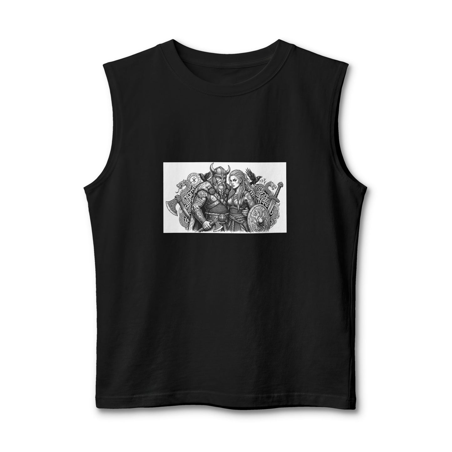 Viking Warriors Graphic Muscle Tank — Norse Shield-Maidens Illustration