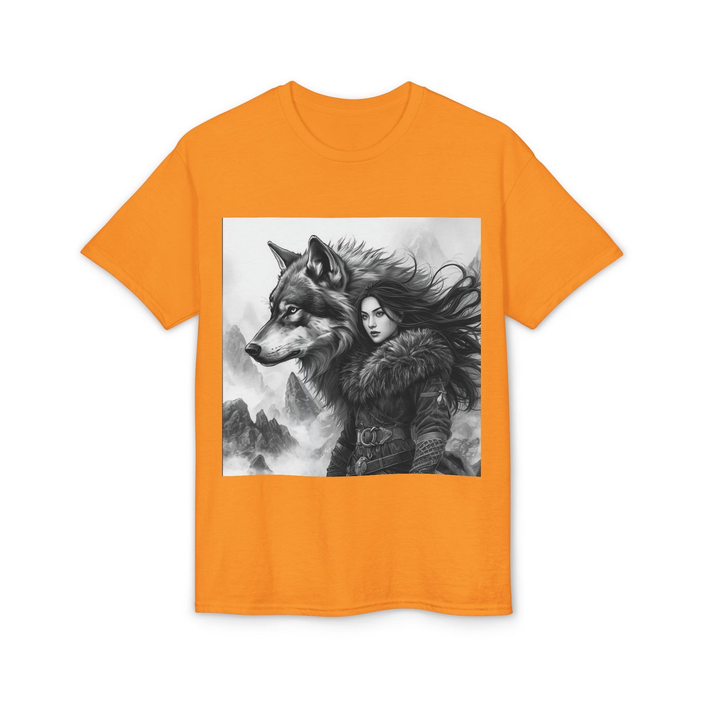 Wolf Guardian T-Shirt — Viking Woman & Wolf Fantasy Graphic Tee