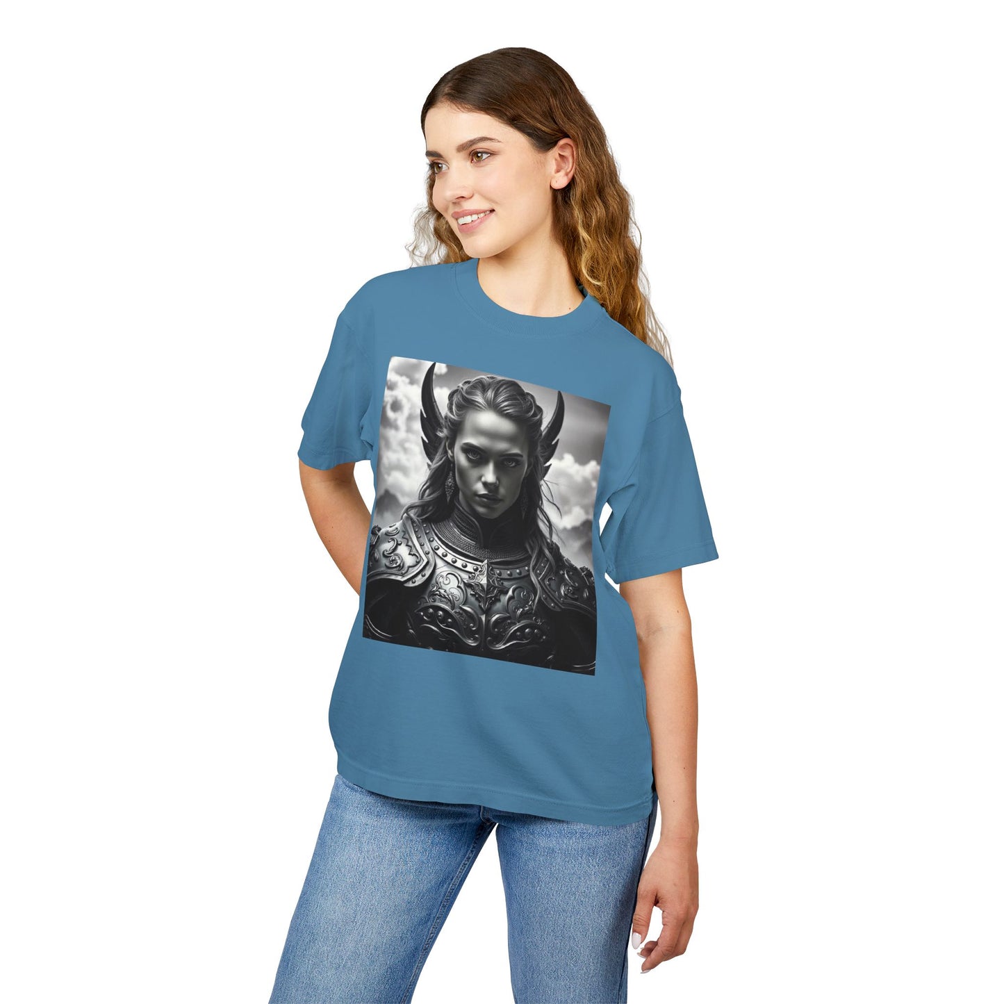 Valkyrie Warrior Tee — Mythic Black & White Armor Portrait T‑Shirt
