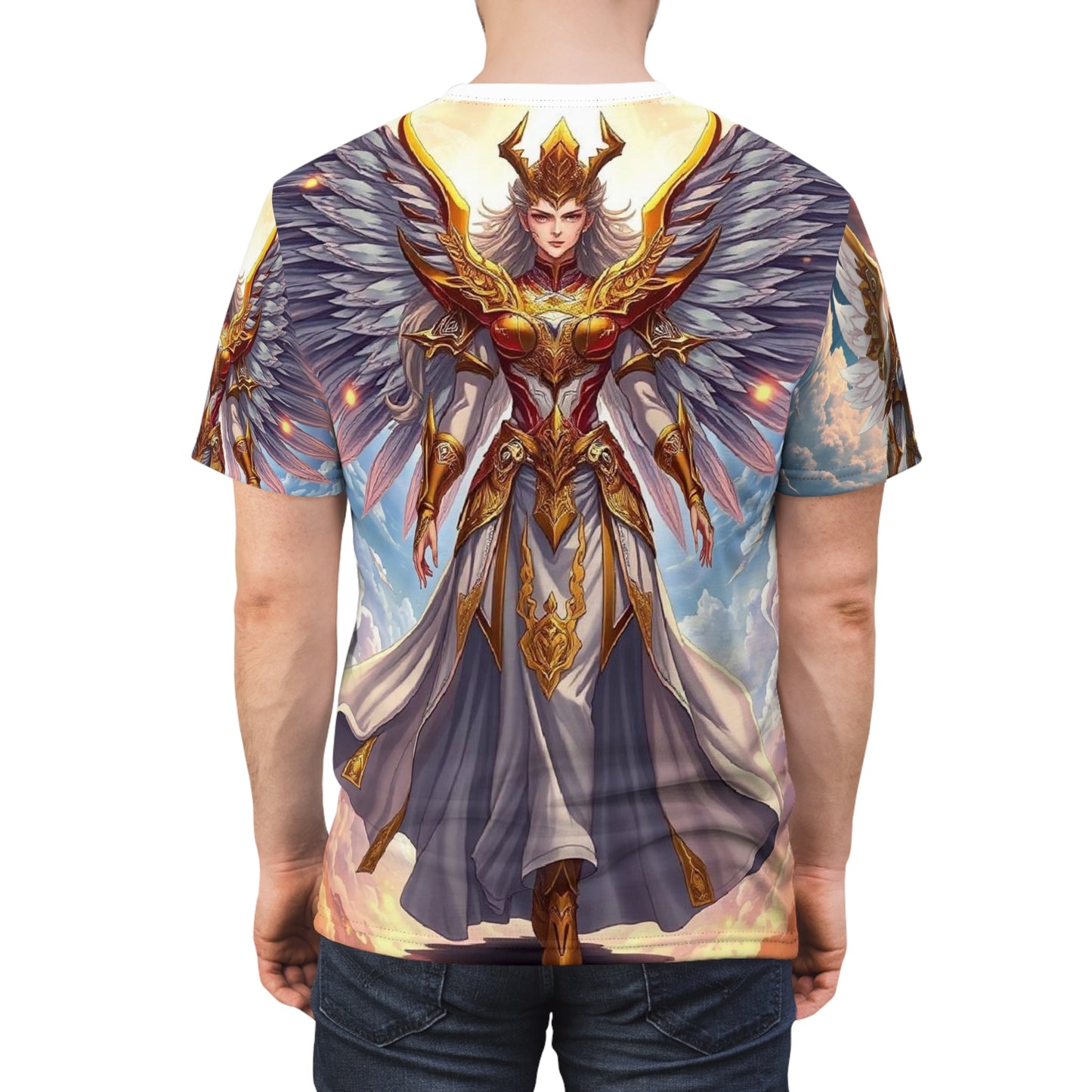 Angel Warrior All-Over Print Tee — Golden Valkyrie Fantasy Design