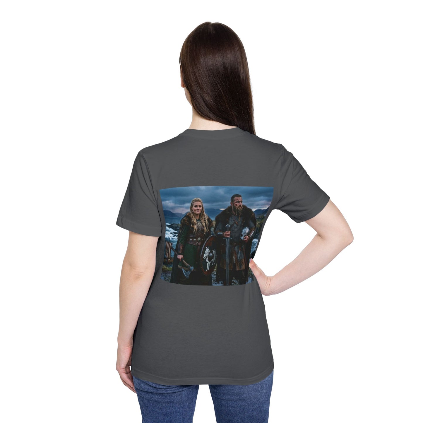 Viking Couple Scenic T-Shirt — Norse Shield & Axe Print