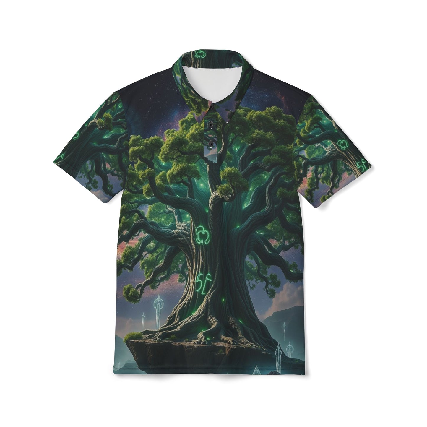 Mystic Tree Polo Shirt — All-Over Print Fantasy Nature Tee