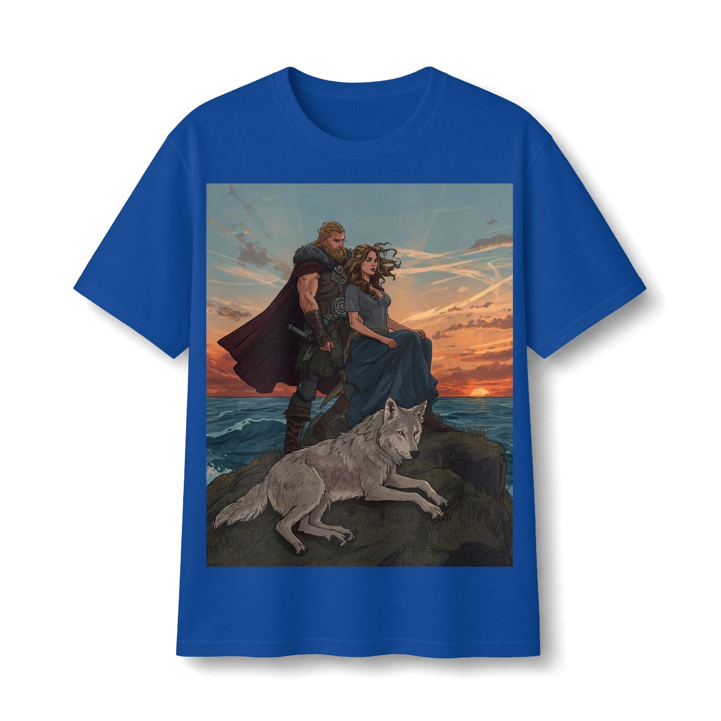 Viking Couple & Wolf Sunset T-Shirt