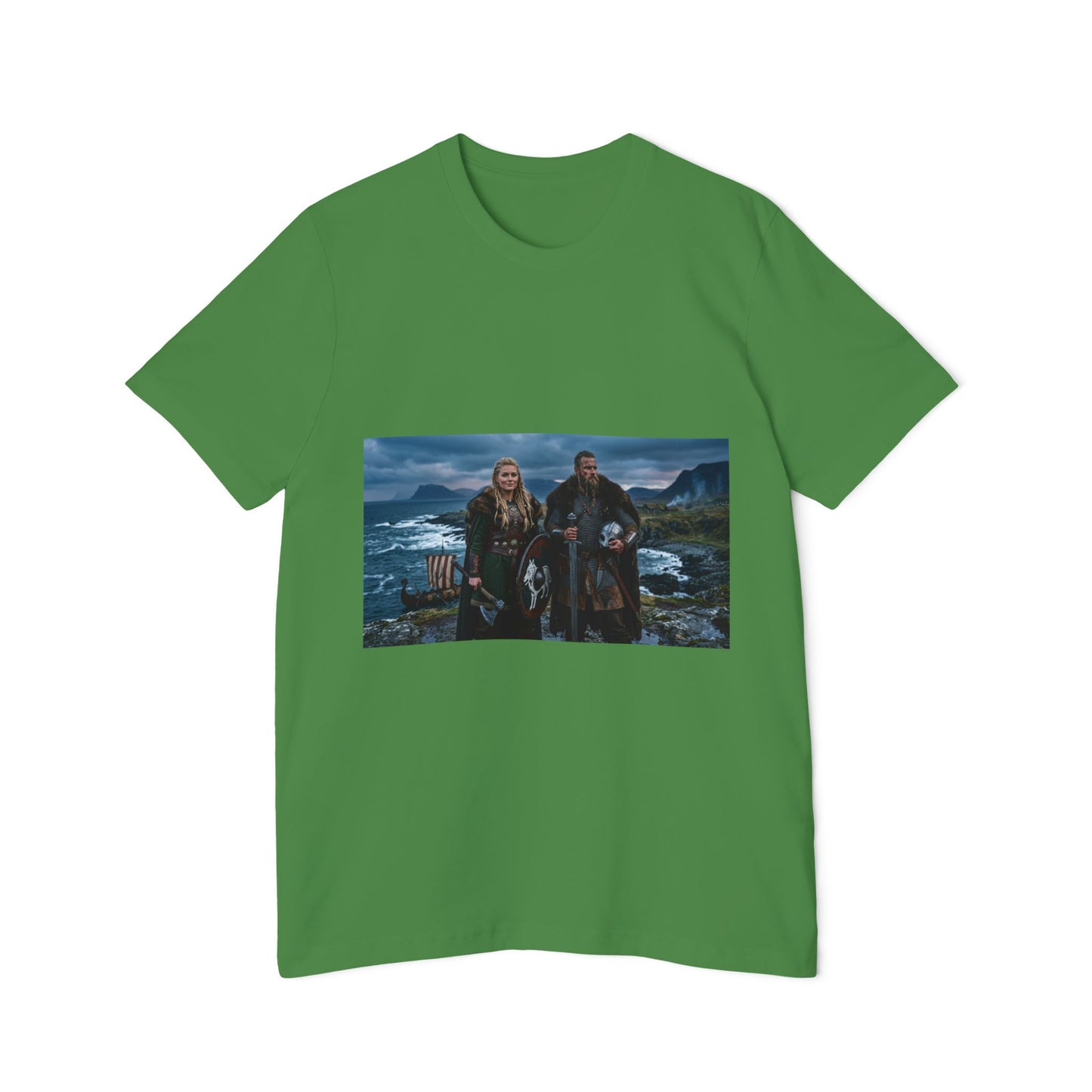 Viking Couple Scenic T-Shirt — Norse Shield & Axe Print