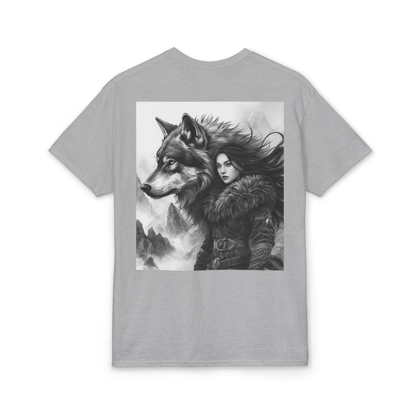 Wolf Guardian T-Shirt — Viking Woman & Wolf Fantasy Graphic Tee