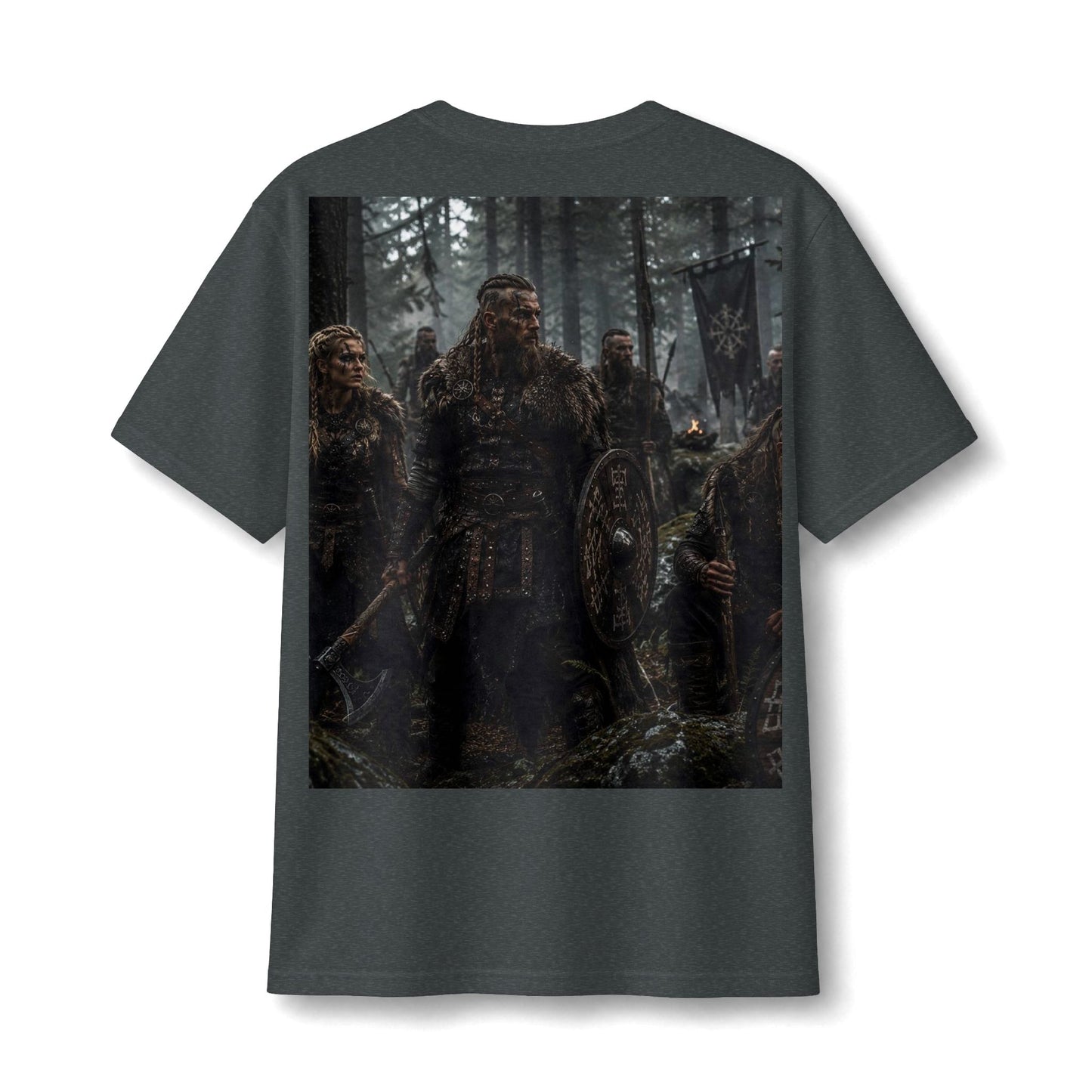 Viking Warriors Forest Print T-Shirt — Nordic Battle Scene Tee
