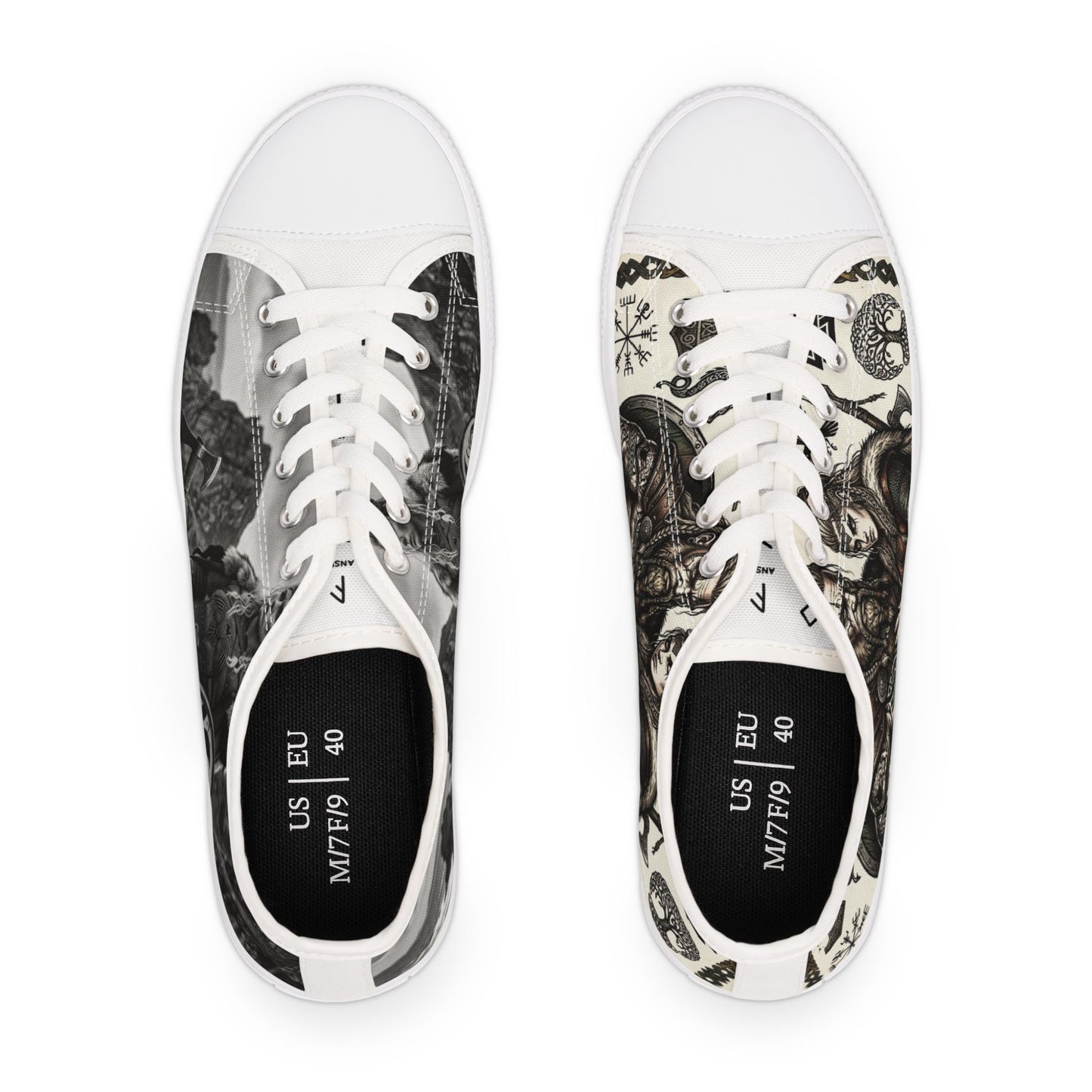 Viking Warrior Pattern Low Top Sneakers — Norse Rune & Tree of Life Design