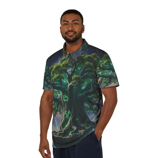 Mystic Tree Polo Shirt — All-Over Print Fantasy Nature Tee