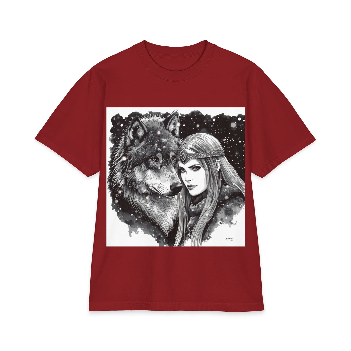 Wolf & Maiden Graphic T-Shirt — Gothic Fantasy Illustration