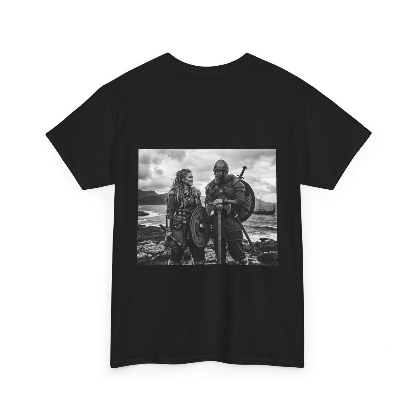 Viking Couple Graphic Tee - Nordic Warrior Photo T-Shirt