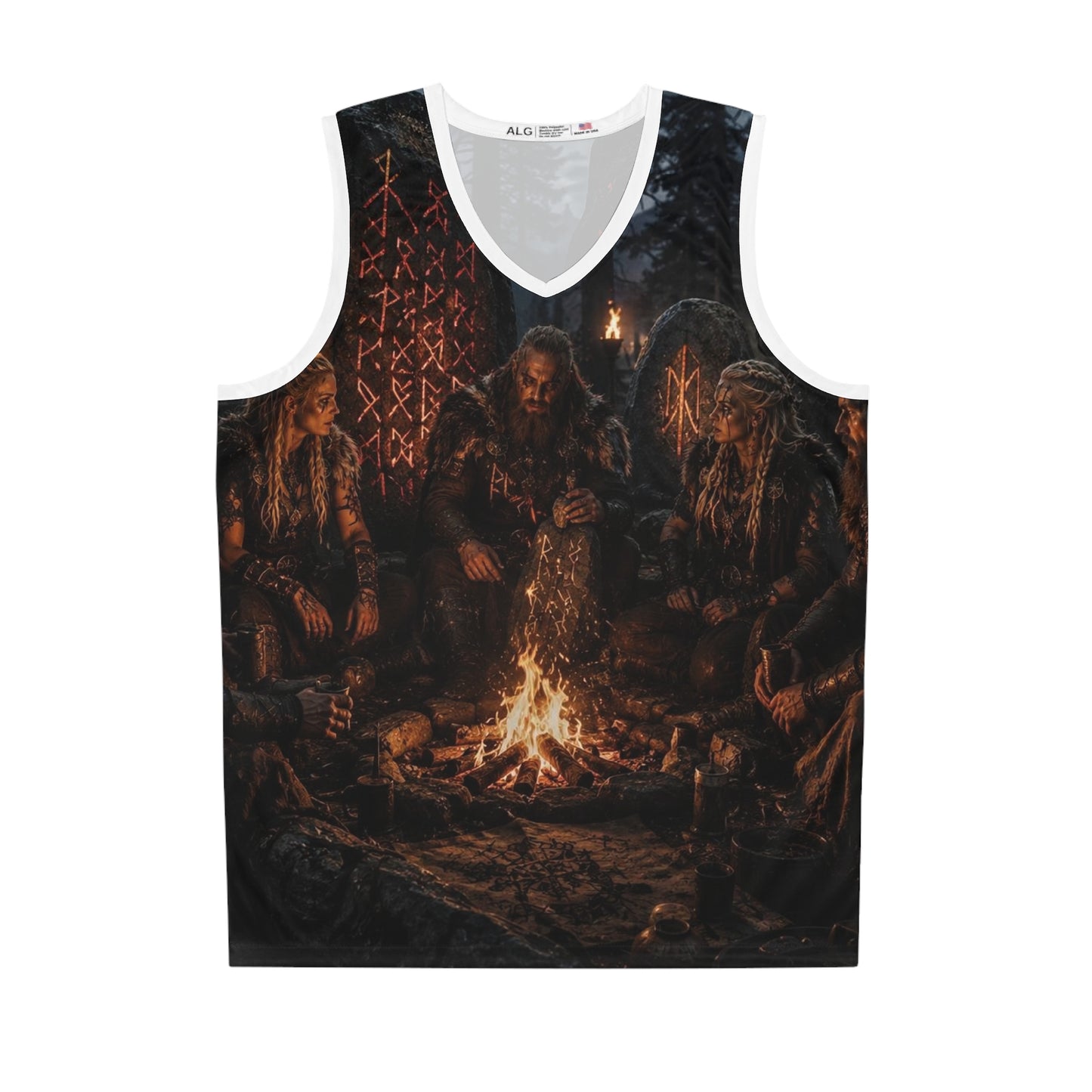 Viking Campfire Basketball Jersey — Norse Warriors All-Over Print