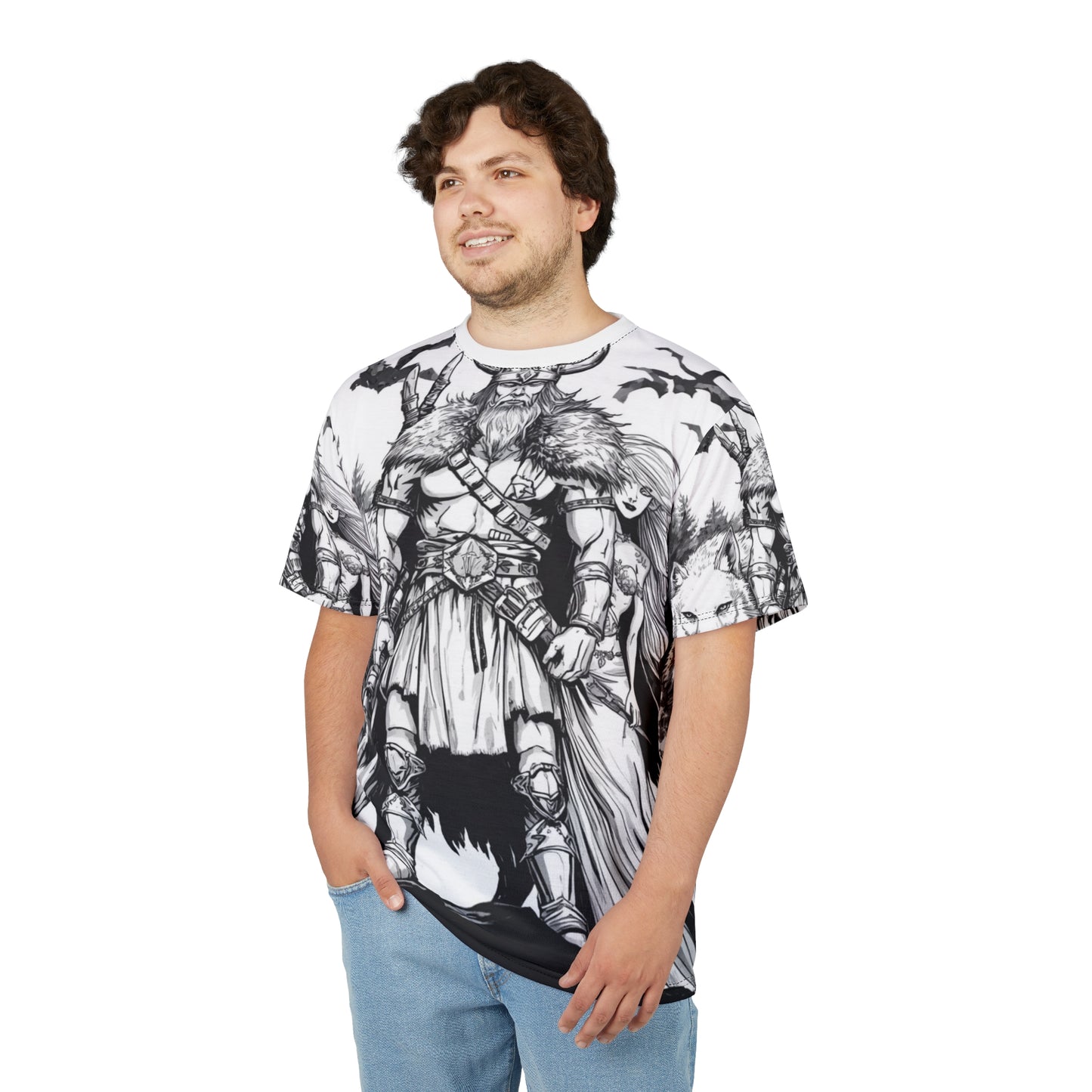 Viking Warrior All-Over Print Tee — Norse Wolf Valkyrie Graphic Shirt