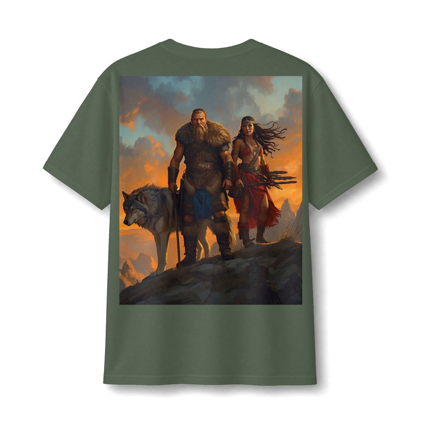 Viking Warriors & Wolf Illustration Tee