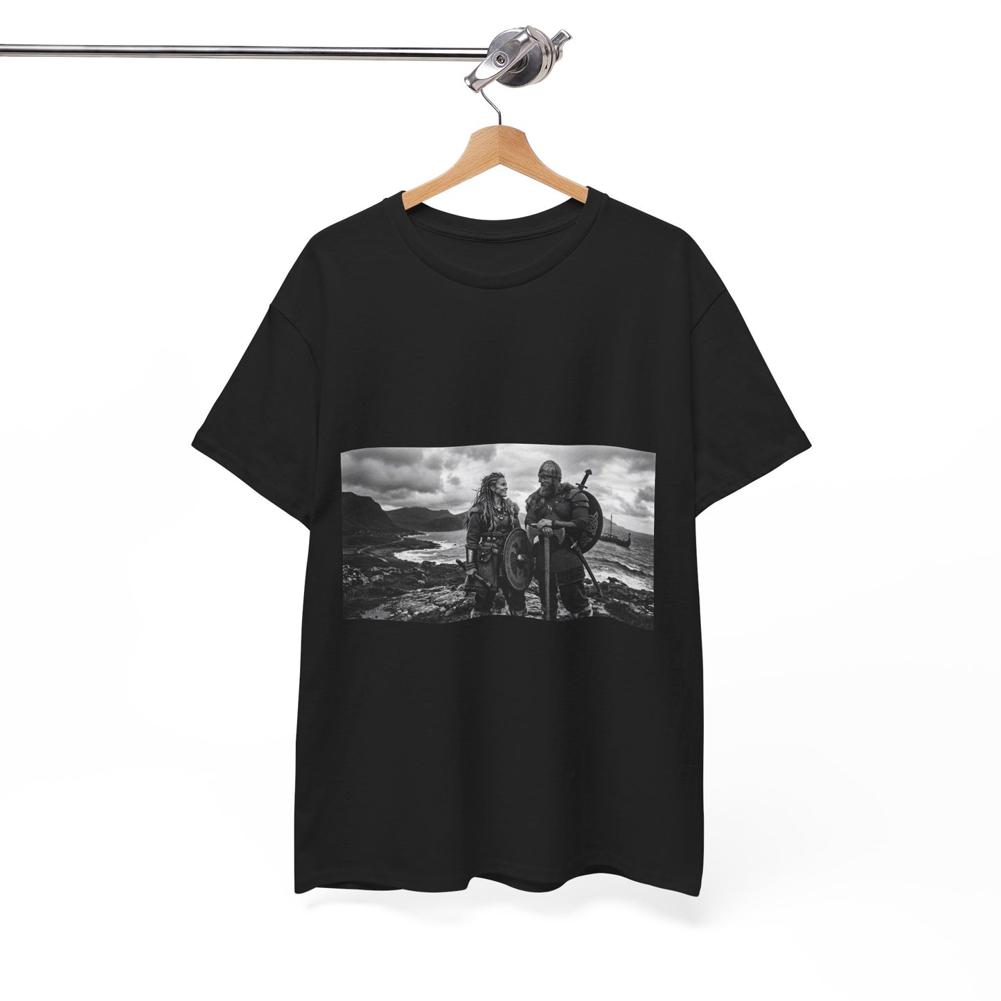 Viking Couple Graphic Tee - Nordic Warrior Photo T-Shirt