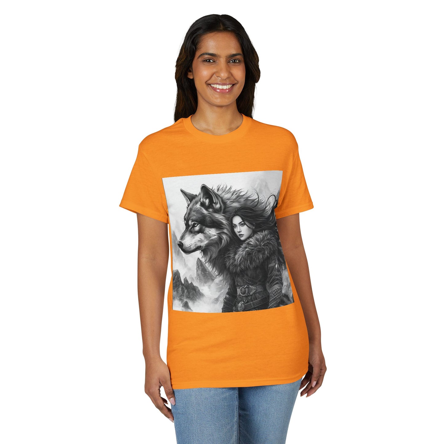 Wolf Guardian T-Shirt — Viking Woman & Wolf Fantasy Graphic Tee