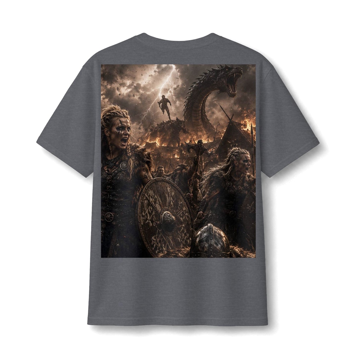 Viking Battle Tee — Norse Warriors & Serpent Warship Graphic Shirt